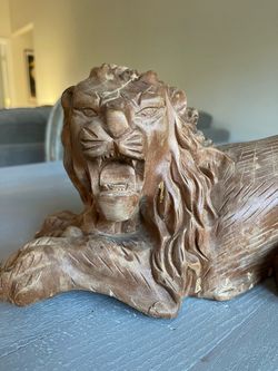 Hand-Carved Wooden Lion Sculpture