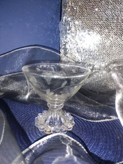 Vintage  etched Boopie cocktail glasses