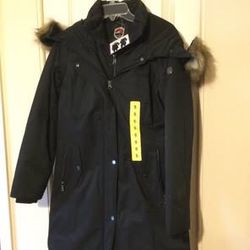 Madison Ladies' Long Hooded Parka with Removable Faux Fur Trim  NWT Size SMALL