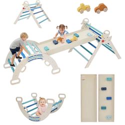 Brand New In The Box- Toddler Climbing Toys and Play Structure Indoor, Pikler Triangle Set, 9-in-1 Wooden Montessori Climbing Set with Arch, Ramp and 