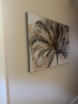 Kirkland's Gold & Gray Bloom Canvas Wall Art - Excellent Condition