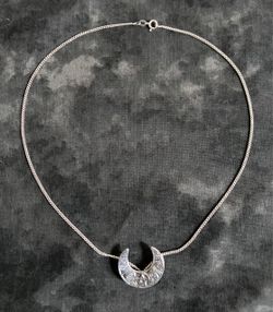 Sterling Silver 925 Italy 1.5mm Diamond Cut Curb Necklace Chain 8.82g & Vintage Crescent Pentacle Pentagram Pendant
