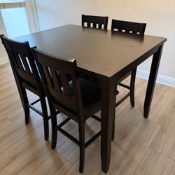 Dark Espresso High Dining table W/ Four Chairs