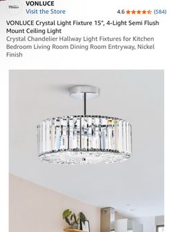Vonluce Crystal Semi Flush Mount Ceiling Light