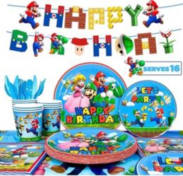 Mario party plate for 16 guests ,Super Bros Birthday Party Decorate Supplies