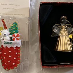 Faith At Home Glass Christmas Angel Bell And 2008 Hallmark Ornaments