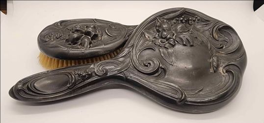Empire Silver Ornate Floral Vanity Set Hand Mirror & Brush.