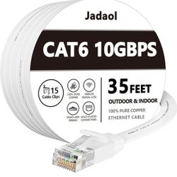 Cat 6 Ethernet Cable 35 ft, Outdoor & Indoor 10Gbps Support Cat8 Cat7 Network, Flat RJ45 Internet LAN Computer Patch Cable for Router, Modem, Switch, 