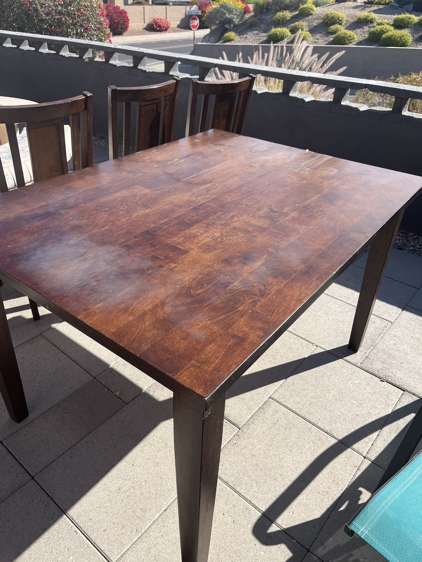 Wood Kitchen Table & Four Matching Chairs