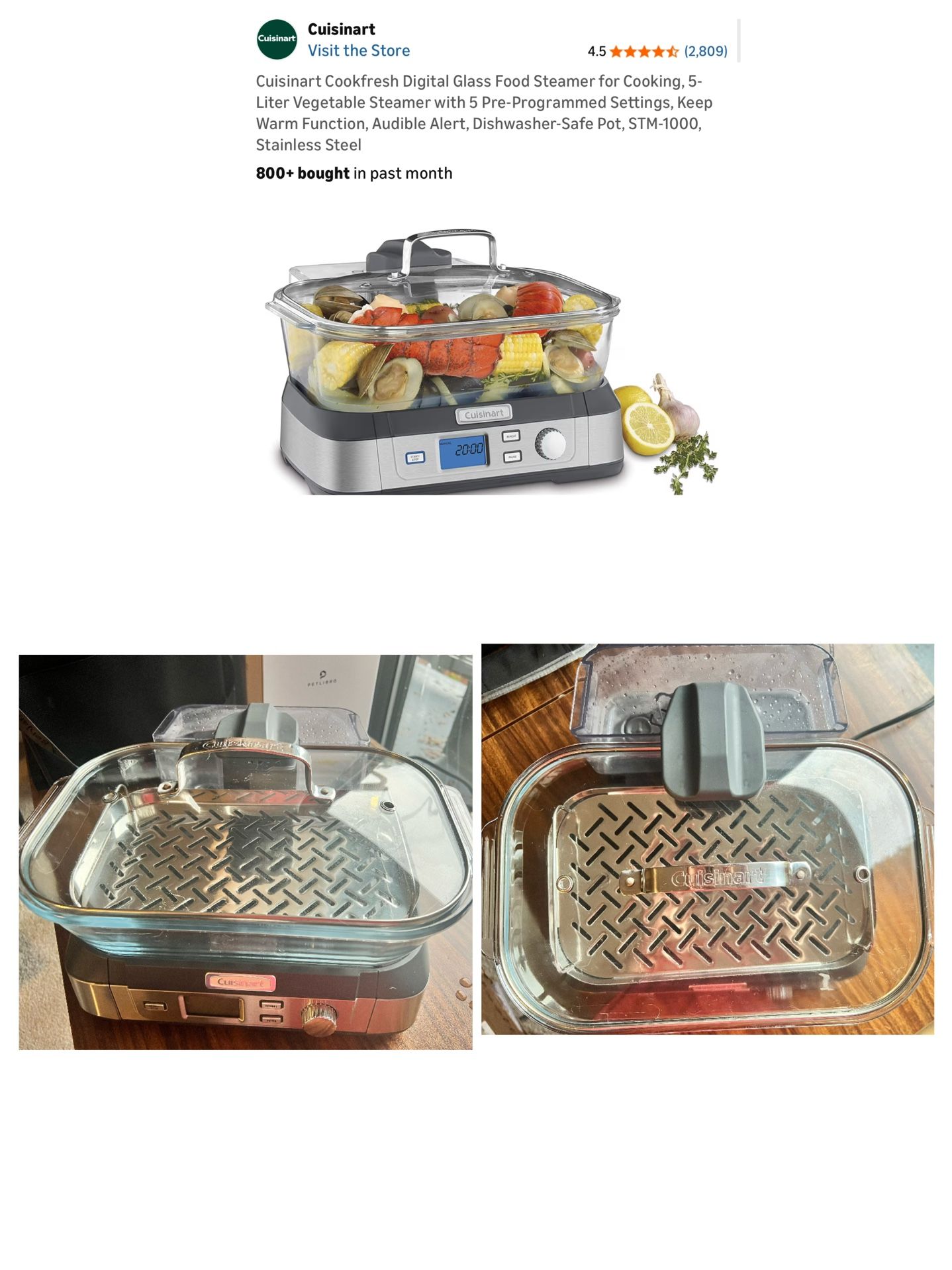 Digital Glass Food Steamer for Cooking, 5-Liter Vegetable Steamer with 5 Pre-Programmed Settings, Keep Warm Function, Audible Alert, Dishwasher-Safe P