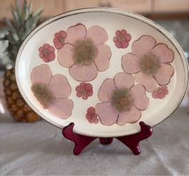 Vtg Denby, England Stoneware - Gypsy Pattern 12” Oval Platter Pink Floral