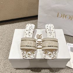 Dior classic embroidered braided flat slippers
