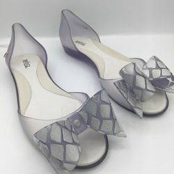 MELISSA peep toe jelly clear flats with bow detail Size 6