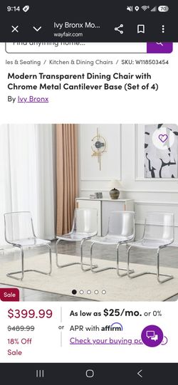 Modern Transparent Dining Chair with Chrome Metal Cantilever Base (Set of 4)
