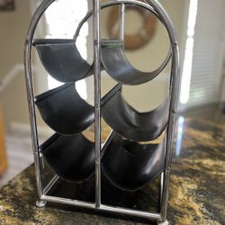 Steel/Black Leather Wine Rack