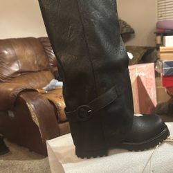 TEAIEUI Women's Knee High Riding Boots Square Sz8