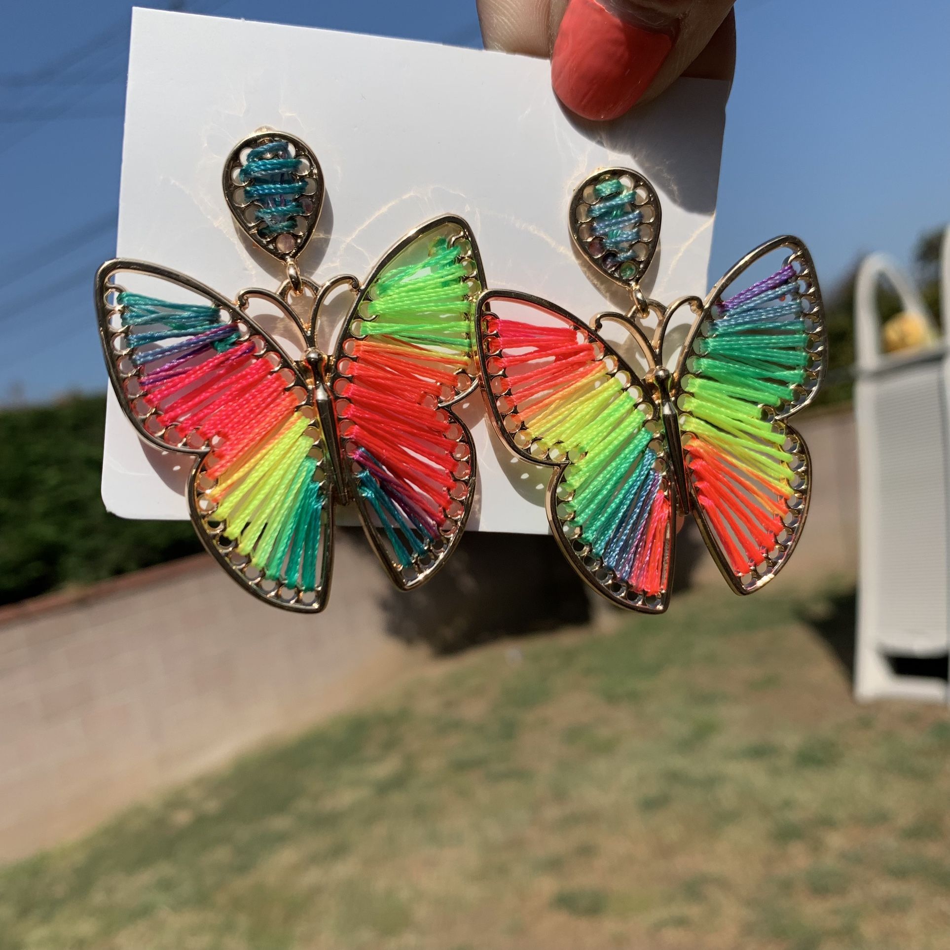 Neon And Gold Butterfly Boho Earrings