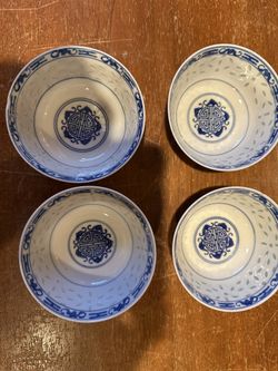  Vintage Chinese Rice Grain Bowls, Cups, Saucers