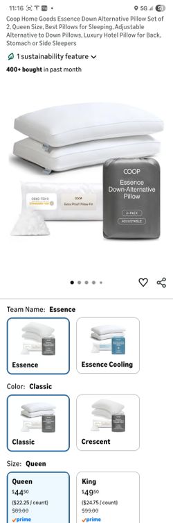 Coop Home Goods Essence Down Alternative Pillow Set of 2, Queen Size, Best Pillows for Sleeping, Adjustable Alternative to Down Pillows, Luxury Hotel 