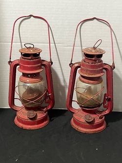 Vintage Pair of 10” Red Kerosene Lanterns