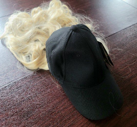 HATS WITH HAIR BLONDE ATTACHED 613 BLACK BASEBALL CAP GOODBYE TO BAD HAIR DAYS