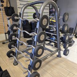 Fixed Hampton Curl & Straight Bars With Commercial Grade Matrix Storage Rack Gym Equipment Weights