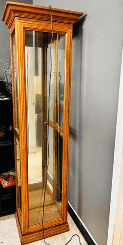 Tall Wooden Glass Display Curio Cabinet with Light