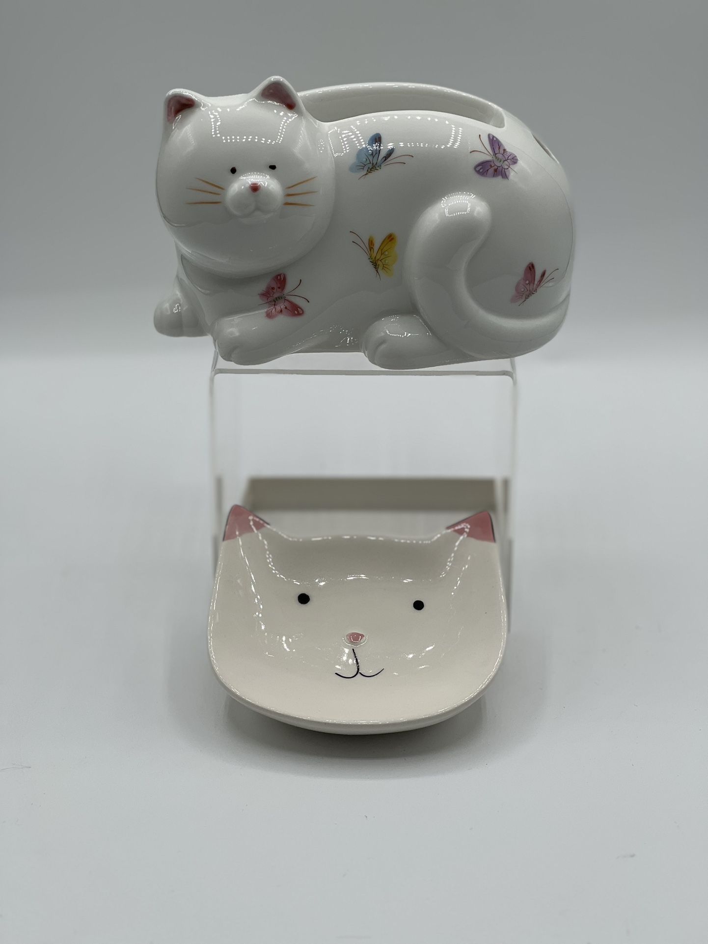 Takahashi Jolie San Francisco /Cat & Butterflies Notepad and Pen Holder w/ Dish