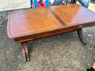 Antique leather top coffee card game extendable
