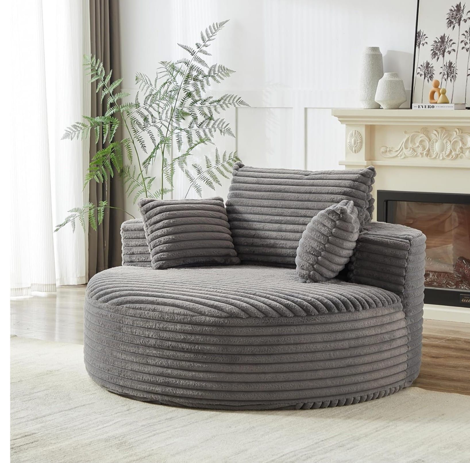 55" Grey Corduroy Single Sofa Chair Fluffy Modern Sleeper