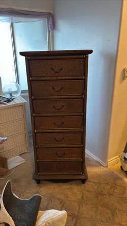 Dark Rattan 7 Drawer Chest of Drawers