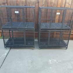 2-37 Inch Stackable Heavy Duty Dog Kennel W/lockable Wheels & Removable Tray