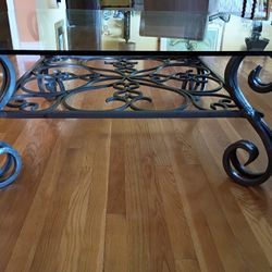 Large Wrought Iron Glass Top Coffee Table 