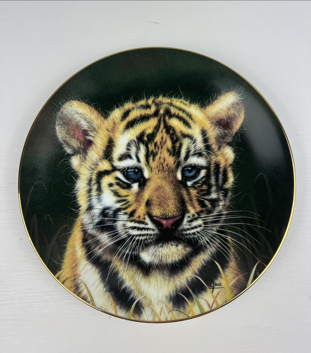 Baby Tiger Cub Painted Decorative Plate Collectible