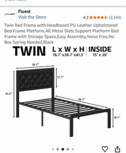Twin Bed Frame with Headboard PU Leather Upholstered Bed Frame Platform,All Metal Slats Support Platform Bed Frame with Storage Space,Easy Assembly,No