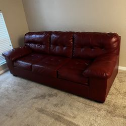 Faux Red Leather Couch CLEAN
