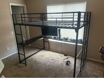 Full size bunk bed with L shaped desk