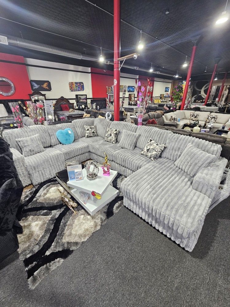 Grey Corduroy Power reclining 4pc Sectional $40 Dollars Down If Finance Take It Home Today