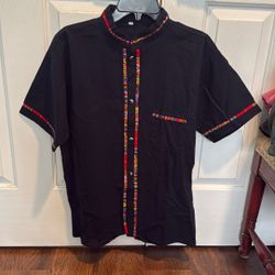 Camisa De Manta  Negra Bordada Típica  Size G