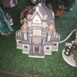 Vintage Christmas Village Church with Stained Glass Window Look. 1980's