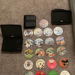Genlty Used Surpin Portable DVD Player, With Case Protector and Cd Case W/ 21 Kids Dvds!!