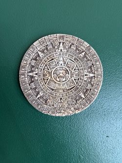 Vintage Aztec Sun Stone Calendar Wall Plaque - 7.5" Heavy Composite Stone Folk Art Decor