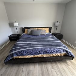 Modern King Platform Bed Frame - Ebony Wood Grain (No Box Spring Needed) 