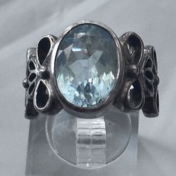 Vintage-Style Large Topaz & Sterling Silver with intricate filigree scroll work