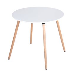 Homy Casa Rookie White 31.5” Round Matte PU Painting Dining Table with Rubber Solid Wood Legs