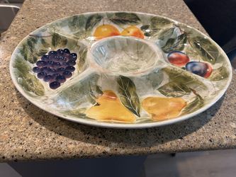 Ceramic Divided Serving Platter with Fruit Design