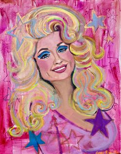 Dolly Parton original abstract portrait painting pink cute fun wall decor art