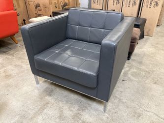 KEILHAUER Modern Dark Grey Quilted Leather Accent Chair with Chrome Base