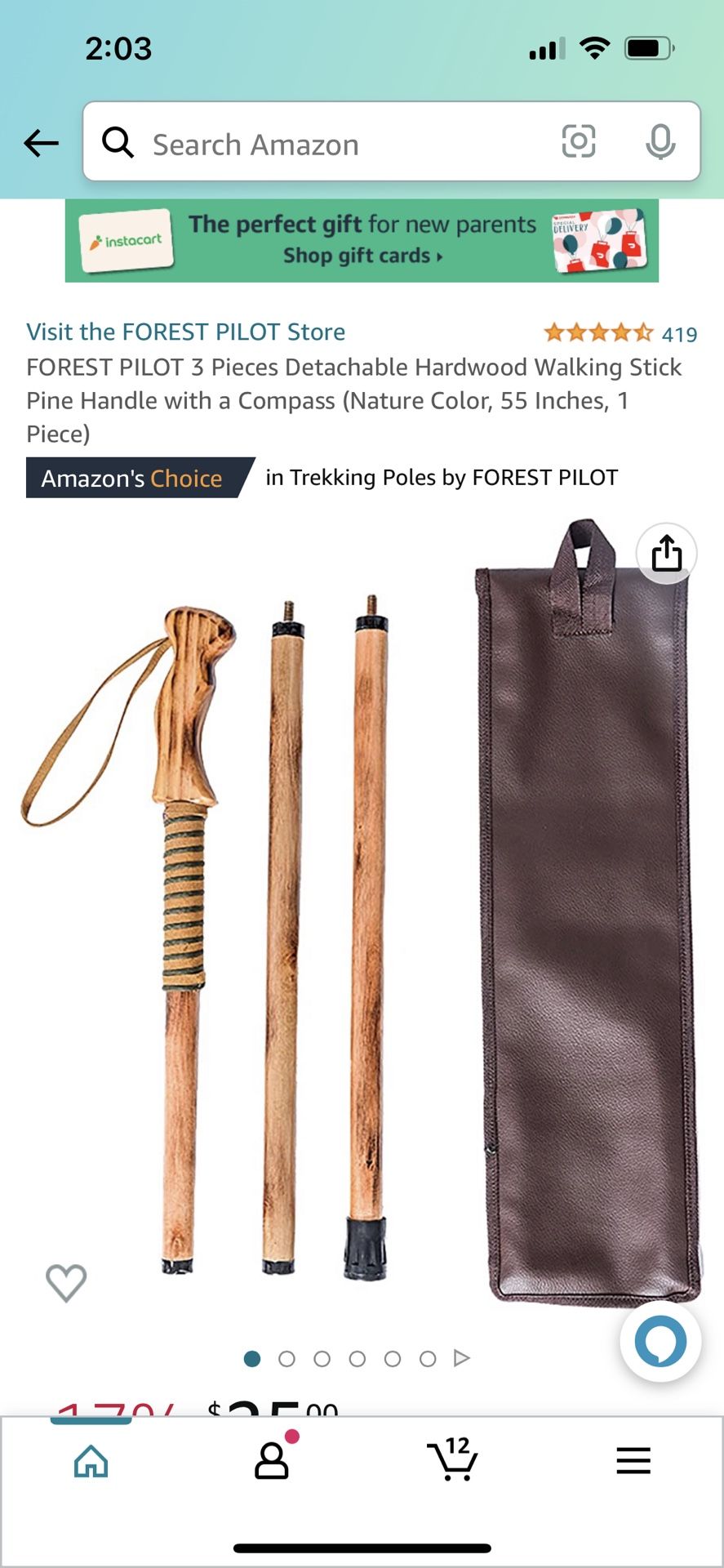 FOREST PILOT 3 Pieces Detachable Hardwood Walking Stick Pine Handle with a Compass (Nature Color, 55 Inches, 1 Piece)