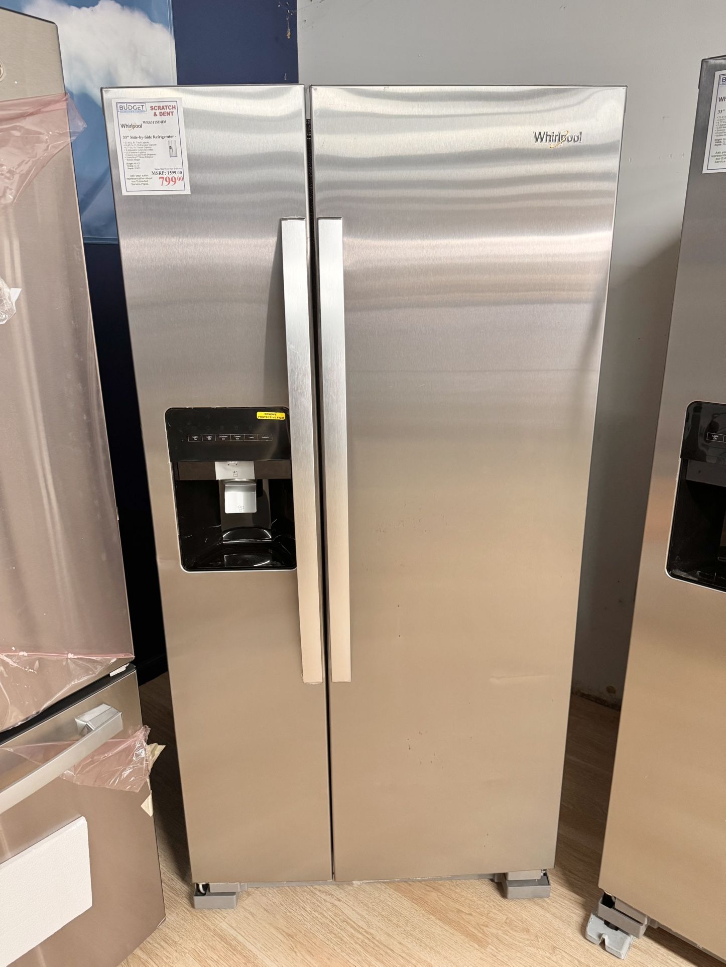 New Whirlpool 33 in. 21.4 Cu. Ft. Monochromatic Stainless Steel Side-By-Side Refrigerator WRS311SDHM